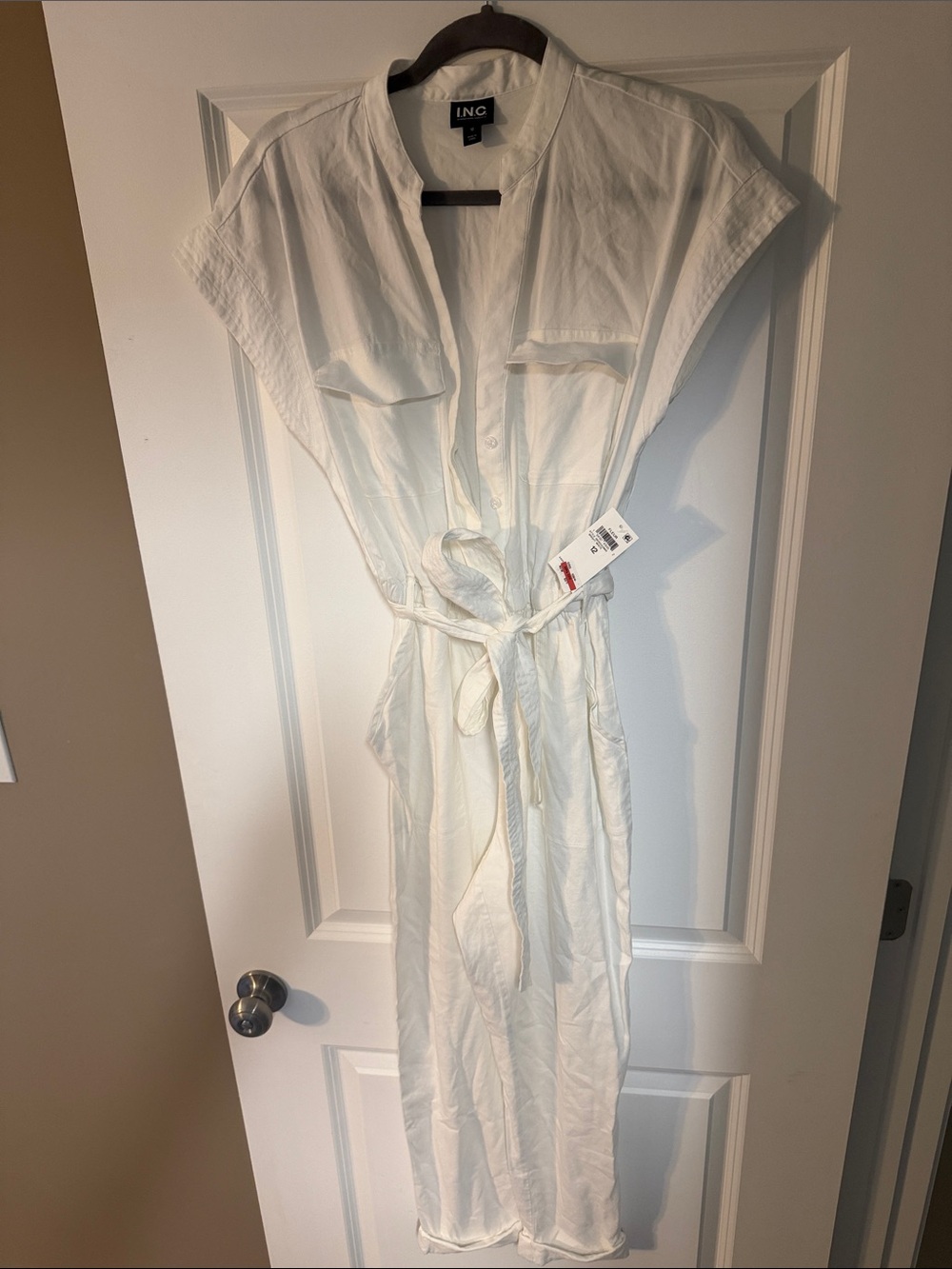 INC International Concepts White Tie-Waist Jumpsuit